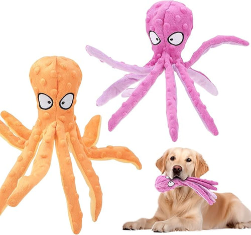 2 Pcs Octopus Dog Toys, No Stuffing Squeaky Dog Toys Chew Toys for Dogs Puppy Toys Indestructible Dog Toy for Small & Medium & Large Dogs (Blue,Purple)