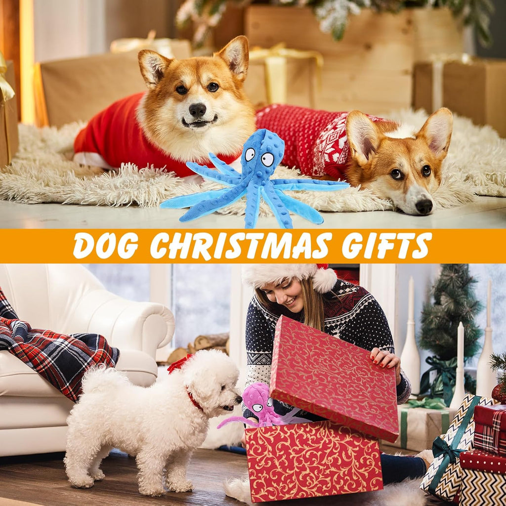 2 Pcs Octopus Dog Toys, No Stuffing Squeaky Dog Toys Chew Toys for Dogs Puppy Toys Indestructible Dog Toy for Small & Medium & Large Dogs (Blue,Purple)